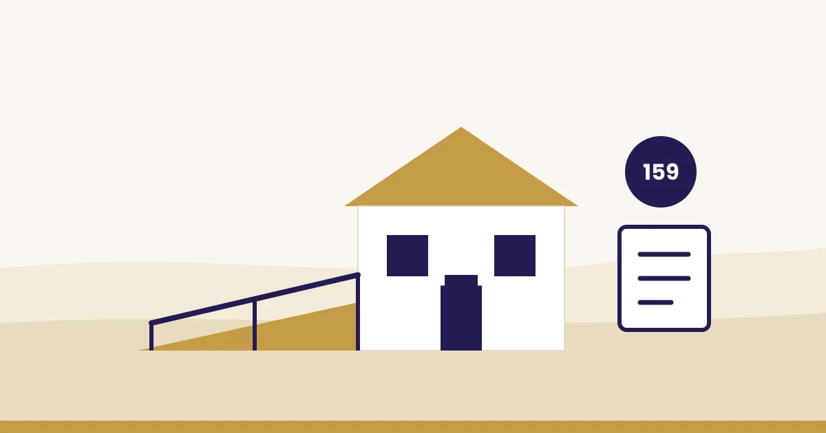KfW 159: Illustration: Haus mit Rampe und Handlauf am Eingang