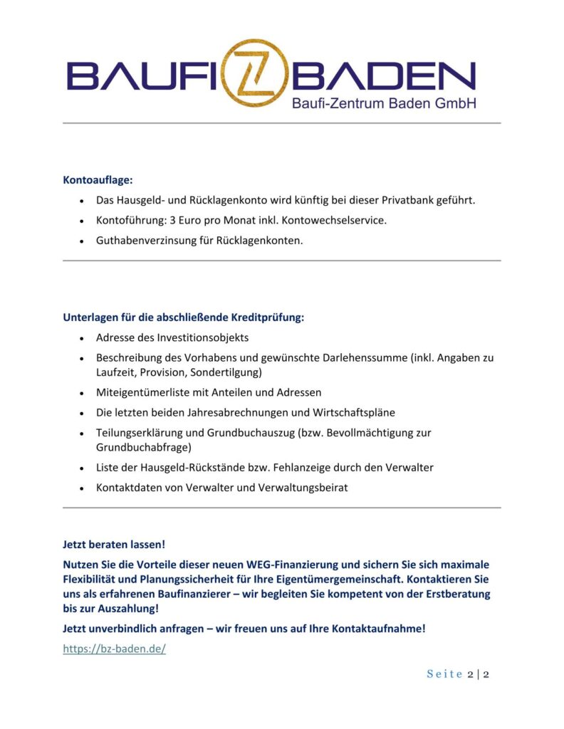 Information zur WEG Finanzierung